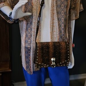 ASOS Brown Snake Print Crossbody Bag with Studs